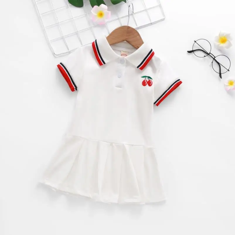 Летнее милое платье с вишенками для девочек Хлопковое модное Повседневное