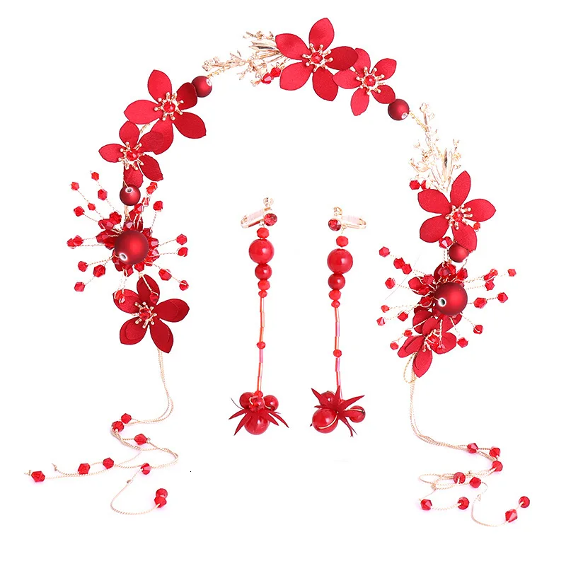 Mingli Tengda ободок для волос красные кисточки повязка Серьги Костюм Свадебные