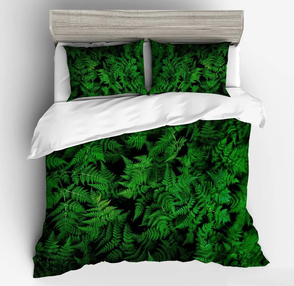

White Green leaves Bedding Sets Plant Twin full Queen king Size Quilt/Duvet/Cover Pillowcase set New Fashion 3d plant Bedclothes