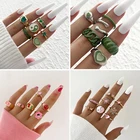 Комплект колец в форме сердца для женщин, винтажные ювелирные украшения из 6 предметов, креативные металлические кольца в стиле ювелирных изделий для вечерние, в стиле панк, золотистого цвета, с надписью и цветком, Y2k