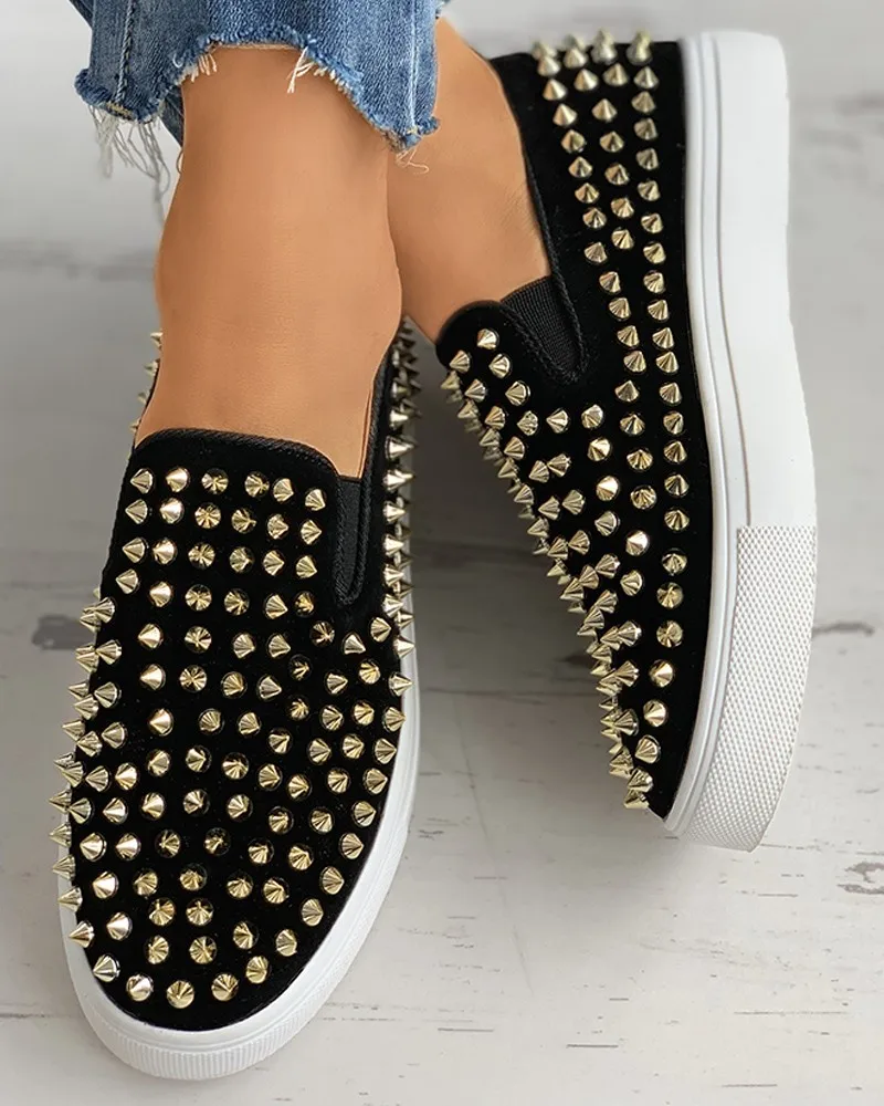 

2021 Brand Rivet Decor Luxury women's Sneakers Spring Platform Flat Slip On Vulcanize Women Casual Comfy Shoes Woman