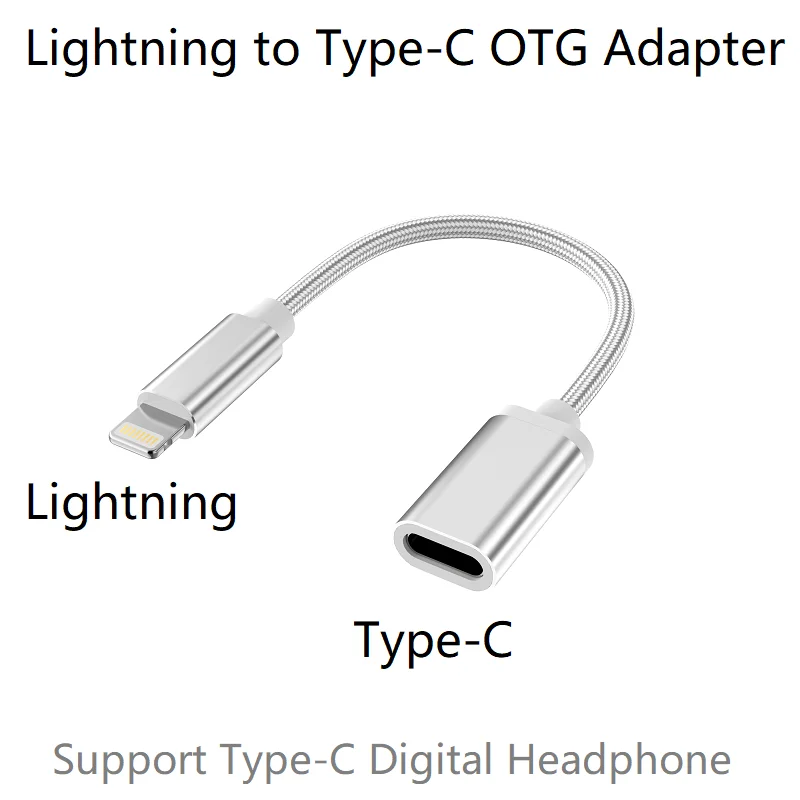 Lightning Male to Type-C Female OTG Adapter for iPhone 13 12 11 Pro Max,Xs,Xr,iPad Air,iPod Support USB-C Digital Headphone DAC