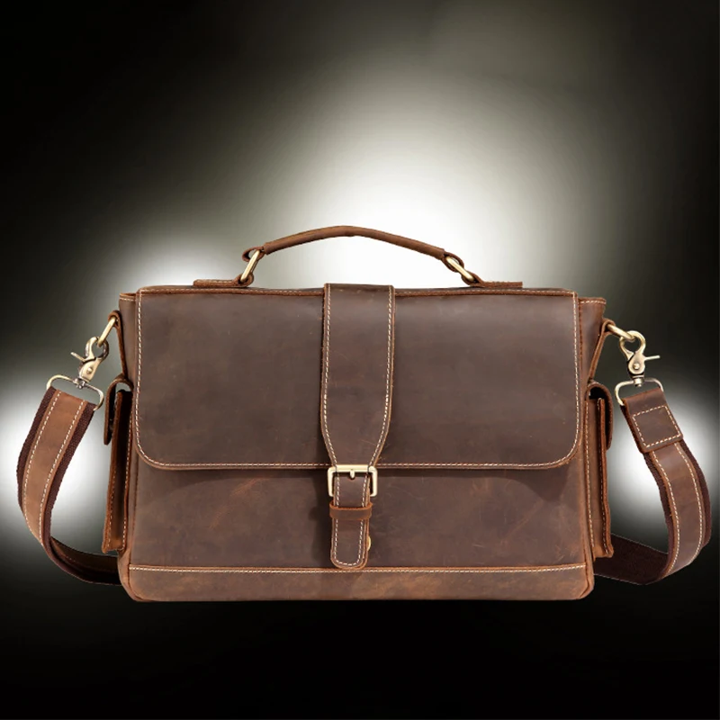 newsbirds new design leather laptop briefcase14 inch top layer genuine leather business bag shoulder messenger briefcase bag free global shipping