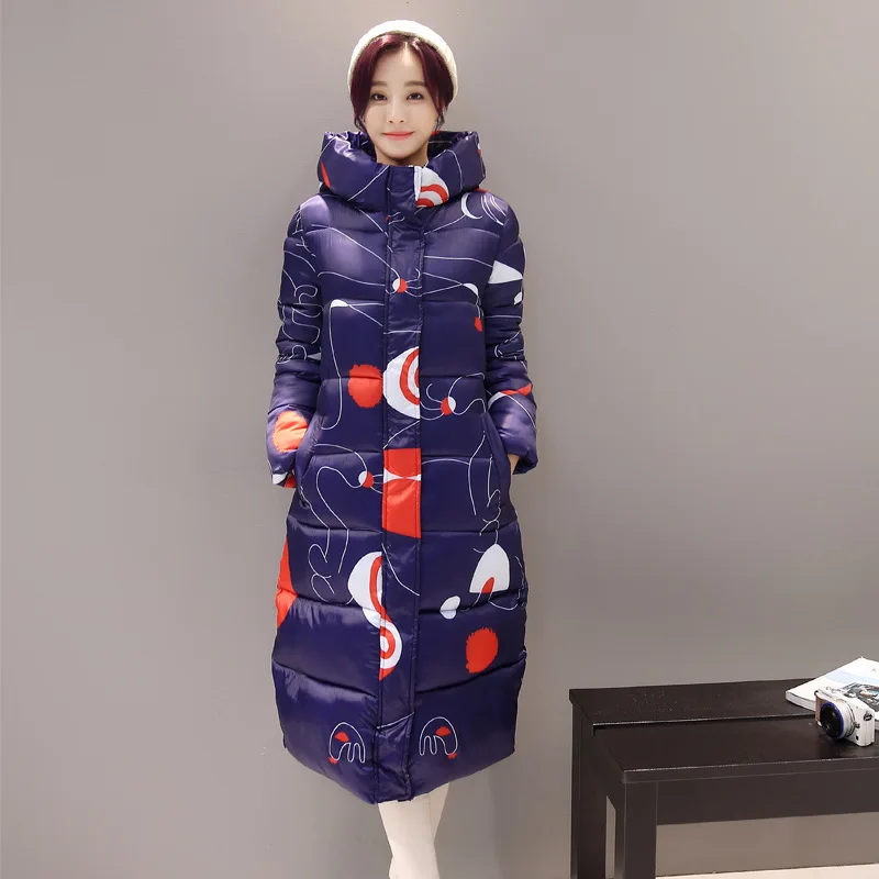 Женский Длинный хлопковый пуховик приталенный большого размера утепленное