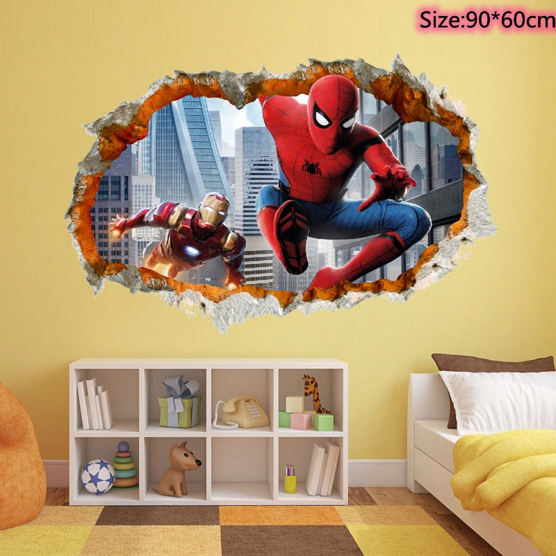 Spiderman Wall Stickers For Kids Rooms Spider Man Boys Children Bedroom Wallpaper Vinyl Home Decor Nursery Decals Decorations | Дом и сад