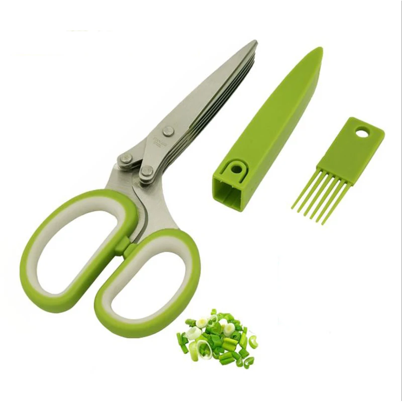 

20.8cm 8.2inch Minced 5 Layers Basil Rosemary Kitchen Scissor Shredded Chopped Scallion Cutter Herb Laver Spices Cook Tool Cut