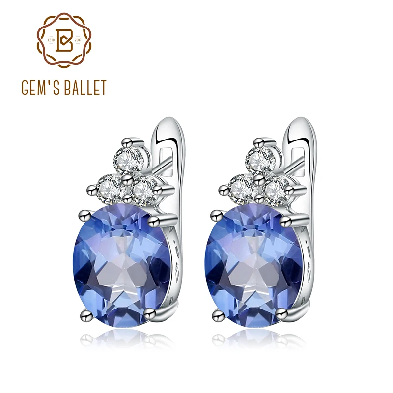 Женские серьги-подвески из серебра 925 пробы с мистическим кварцем голубым