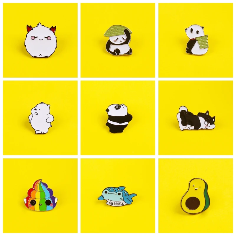 Брошь кавайная мультяшная панда черные белые металлические значки на джинсы