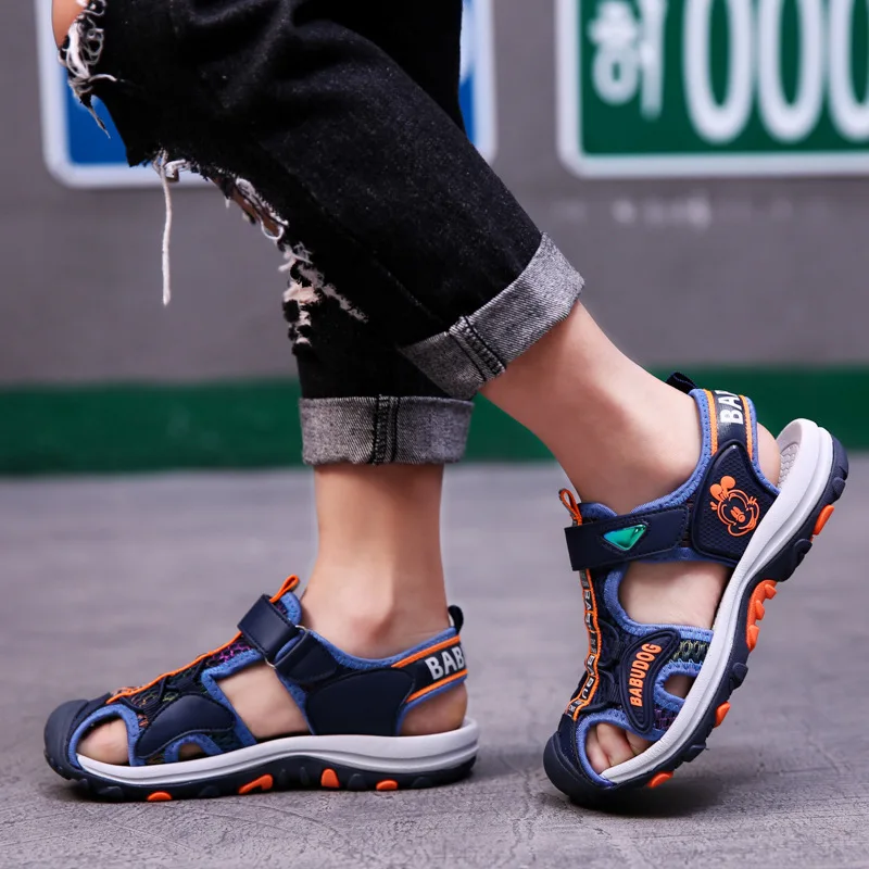 

Summer Children Beach Boys Sandals Kids Leather Shoes Closed Toe Girls Sport Sandals Shoes For Boy Breathable Anti-kick KS625