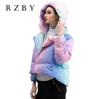 winter sweet abrigo mujer chaquetas warm kad%c4%b1n ceket shorts down jacket hooded femme casacas rainbow style puffer jacket rzby068