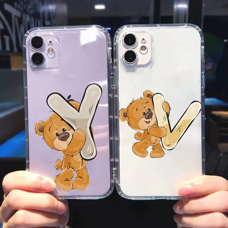 

Luxury bear letters Phone Case For iphone 13 12 11 8 7 plus mini x xs xr pro max Transparent soft