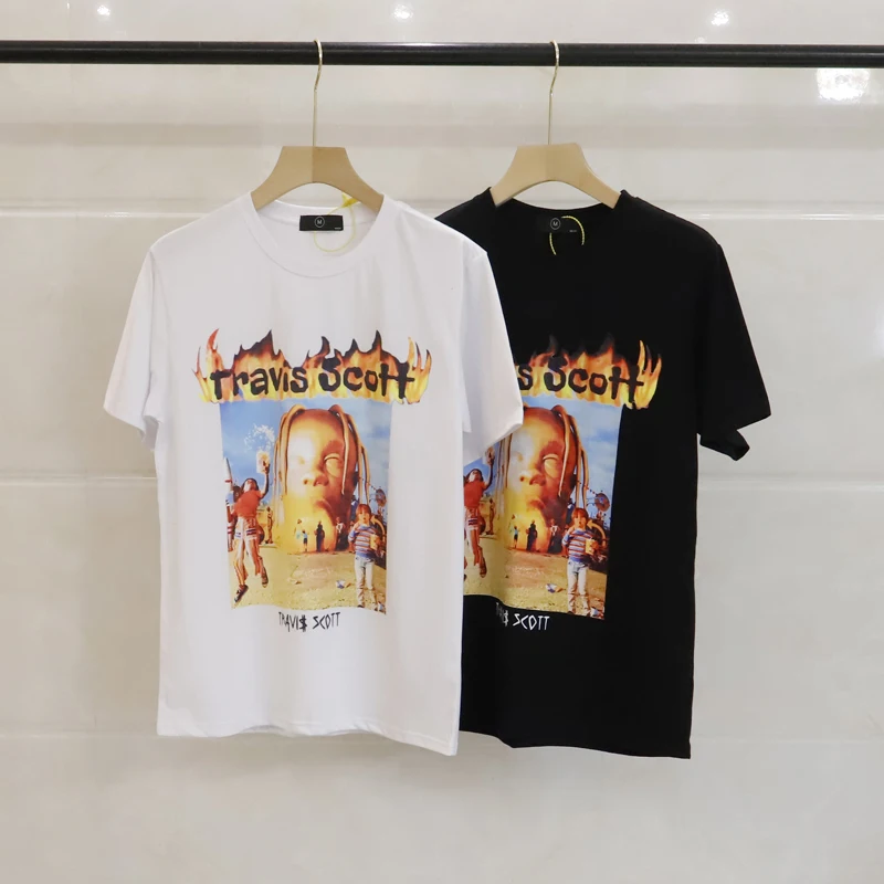 

Travis Scott Letter Painted Streetwear Summer Top Tees Mens and Womens Short Sleeve Oversize Cotton T Shirt