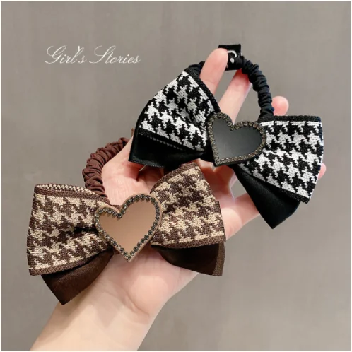 

Женская повязка для волос в клетку с бантом и большим кишечником, новинка 2021, персиковая повязка для волос в форме сердца, резинка для волос ...
