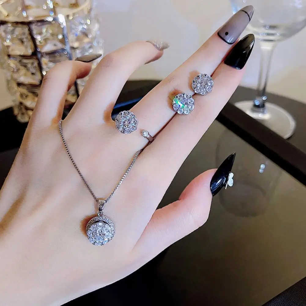 

Jewelry Sets Earrings Rotatable Rhinestone Jewelry Round All Match Shiny Earrings Necklace Ring for Wedding