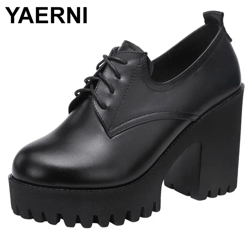 

YAERNIHigh Heel Shoe Women Autumn 2021 New Thick Sole Platform Thick Heel Large Size 32 To 43 Work Shoes Female Ankle Boots