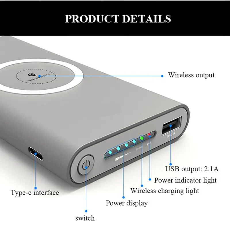 30000mAh Беспроводное зарядное устройство большой емкости мобильный Банк питания