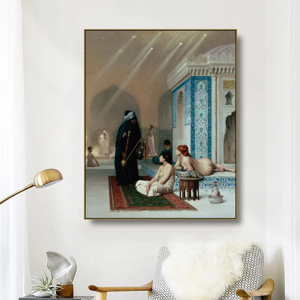 

Canvas Art Oil Painting《Bathing of the maid Turkish bathroom》Leon Gerome Art Poster Wall Decor Home Decoration For Living room