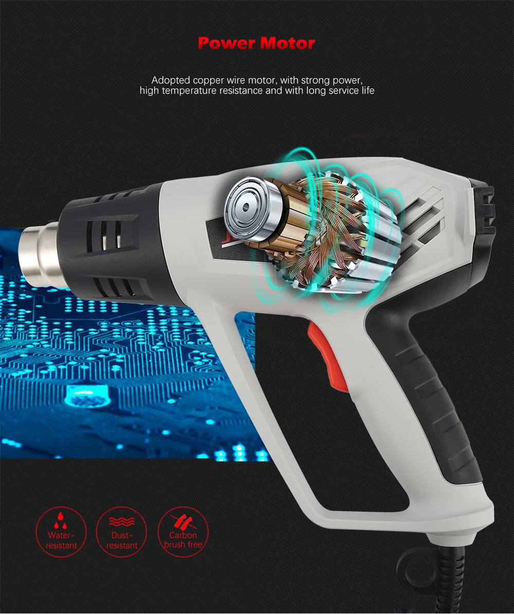 Hot Air Gun Electric Adjustable Temperature JST2503 2000W Handheld Heat Gun Shrinking Power Tools Two Speeds Temperature