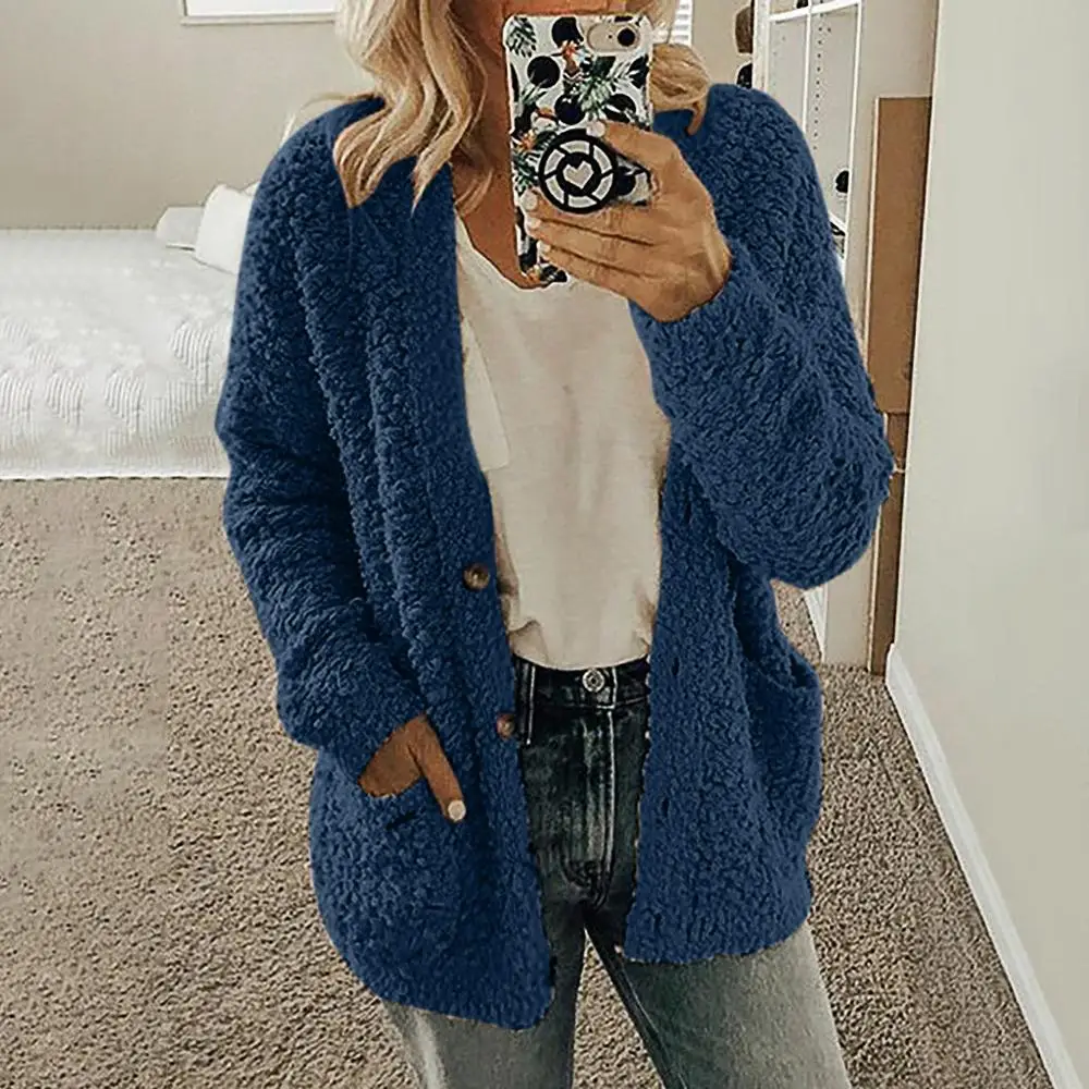 Женский Повседневный Кардиган на пуговицах однотонная блузка с длинным рукавом