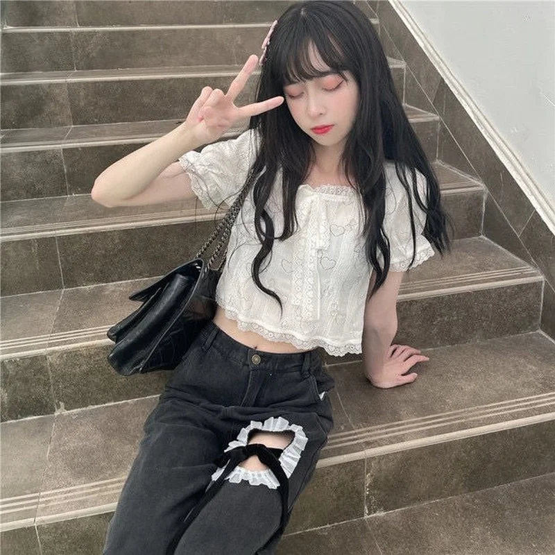 Женская шифоновая блузка с пышными рукавами Повседневная белая приталенная