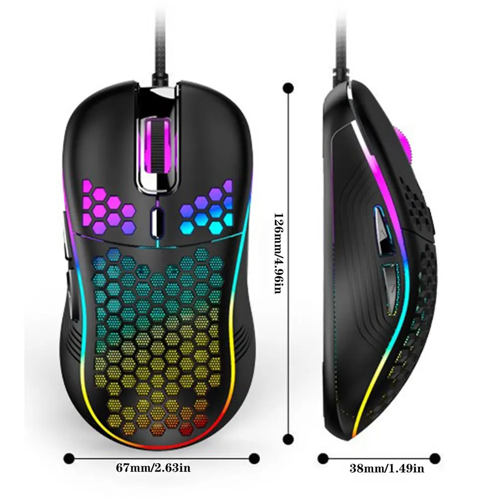 

HOT 2.4GHz Wireless Mouse USB Rechargeable 4800DPI Adjustable Hollow Out Honeycomb RGB Optical Mouse Gamer Mice For PC