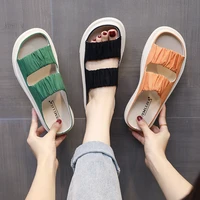 new summer women canvas slippers casual solid color female platform slides fashion outdoor ladies beach sandals shoe black pw173