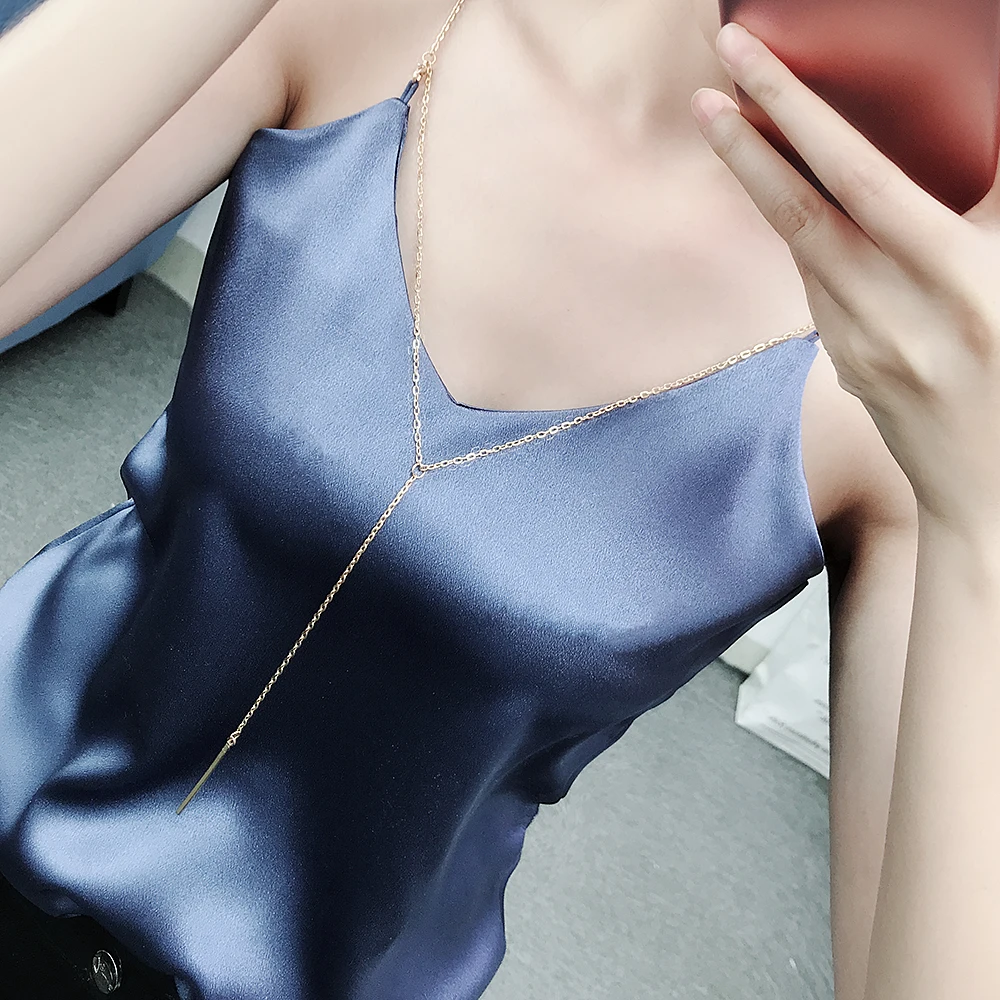 Атлас Для женщин Твердые майки Топ Спагетти ремень Лето рубашки спинки пикантные