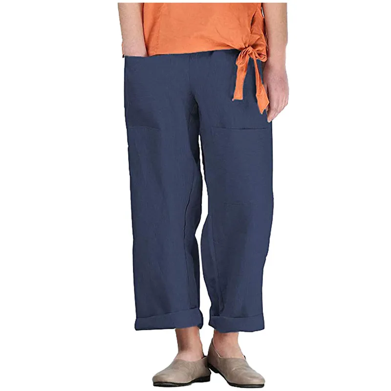 Женские винтажные брюки элегантные осенне-зимние из хлопка и льна повседневные