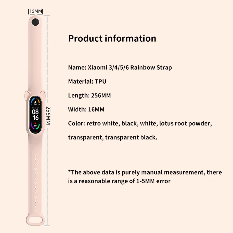 Silicone Strap for Xiaomi Mi Band 5 6 Cat Earmuffs Case 3 4 Cute Ears Bumper Wristband Fashion Cartoon Pink Color | Электроника