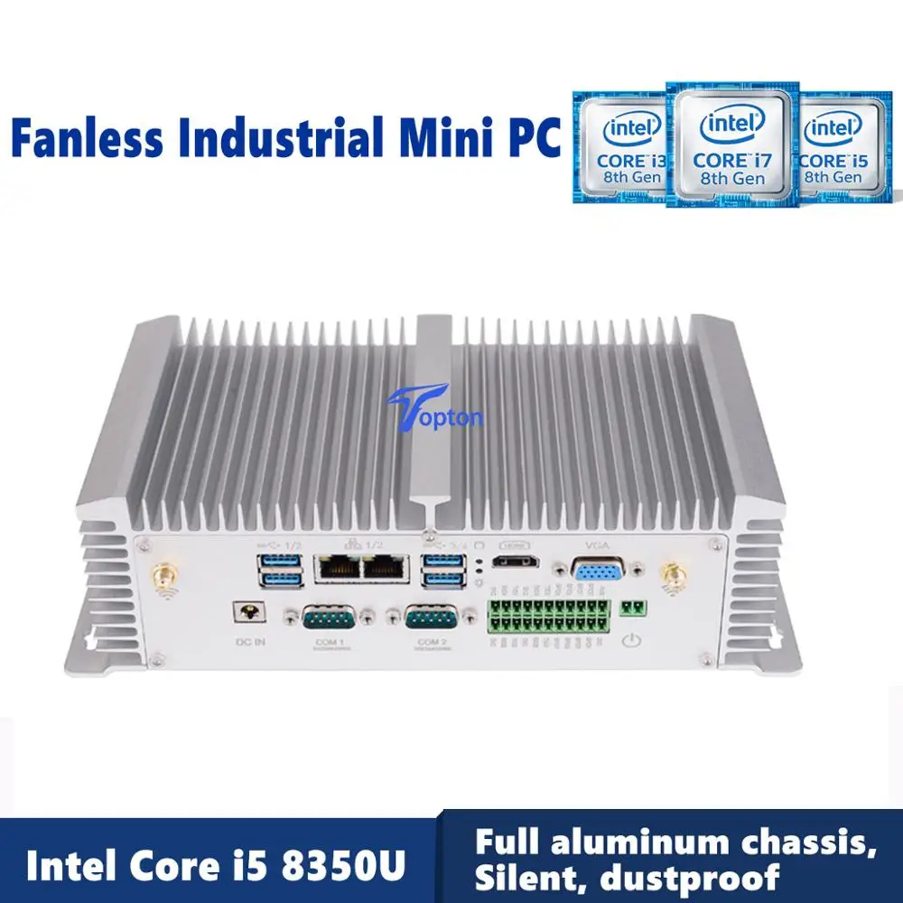 Безвентиляторный мини ПК промышленный настольный с Intel Core i5 8350U i7 7500U 2 * LAN HDMI VGA GPIO