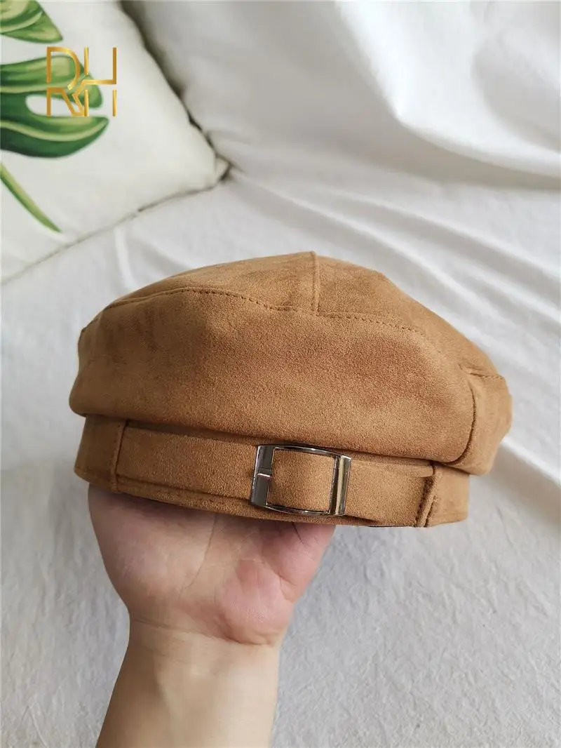 Женский берет для девочек теплая замшевая восьмиугольная плоская шапка осенне