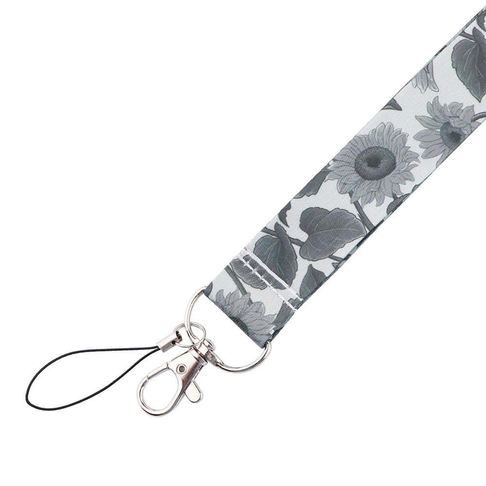 

PF766 Grey sunflower Neck Strap Lanyards Keychain Badge Holder ID Card Pass Hang Rope Lariat Lanyard for Key Rings Accessories