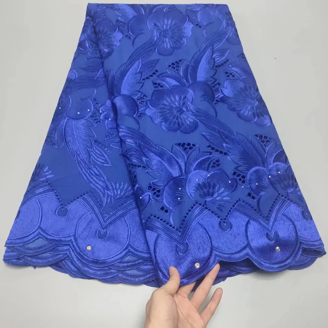 

5 Yard Dry Lace Fabric Latest Heavy Beaded Embroidery African 100% Cotton Swiss Voile Popular Dubai Style For Party Wedding