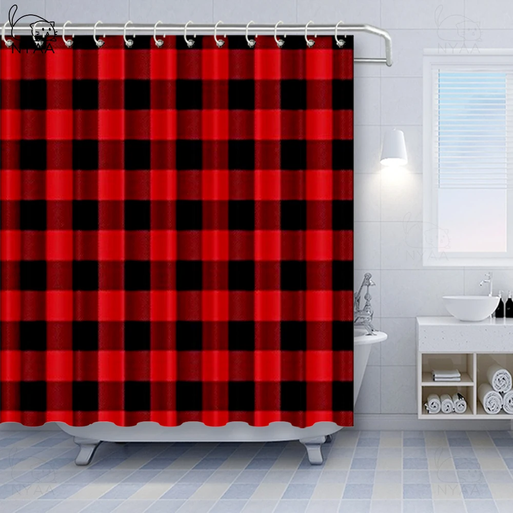 

Vixm Plaid Shower Curtain Lumberjack Fashion Buffalo Checks Pattern Retro Style with Grid Composition Fabric Bath Curtains