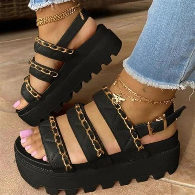 

Large size women's slippers summer new chain women sandals fashion platform slides casual womens shoes thick bottom slipper