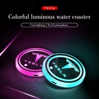 for tesla model 3 s y x q car interior 2 pcs smart color charging usb led water light glass coaster car atmosphere light