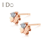 i do romance series 18k rose gold studs with diamond fine jewelry earrings for women girls office lady fashion trendy love gift