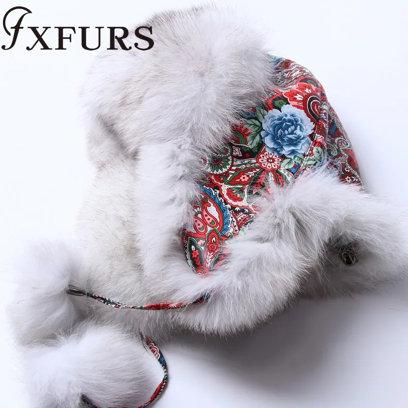 FXFURS, зимние женские шапки из лисьего меха с цветами, кожаные шапки-бомберы Leifeng, наушники-ушанки, Лыжные шапки