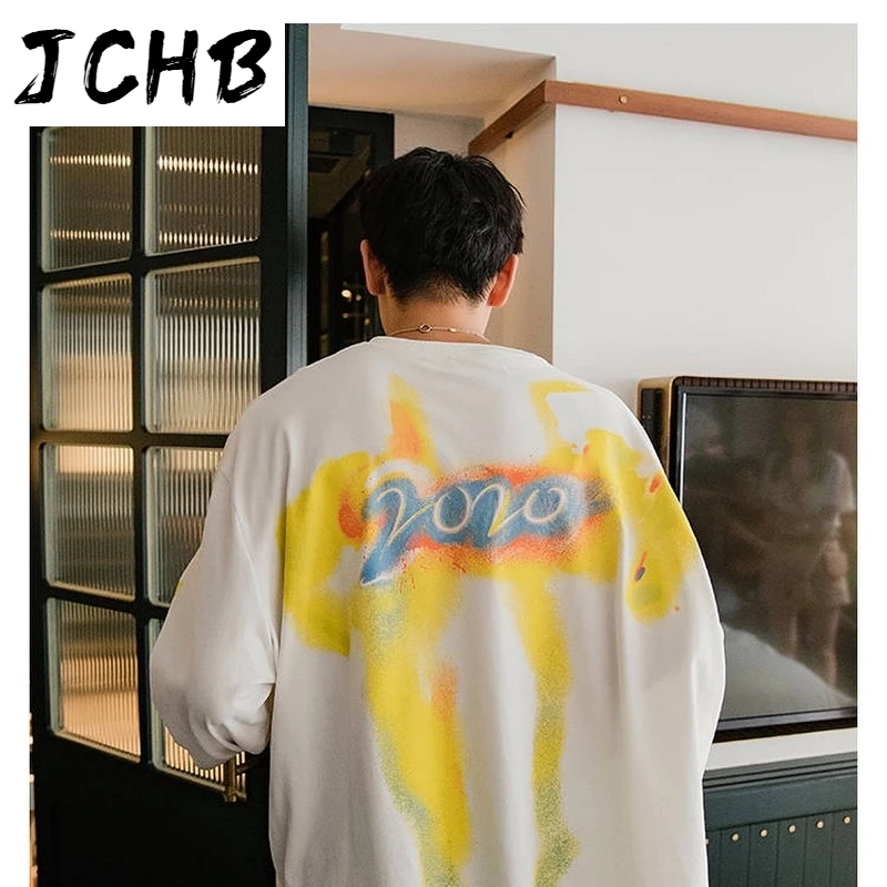 

2021 Hip-hop Long-sleeved T-shirt Men Clothing T-shirts Print Tees Tops Streetwear Loose Mens Korean Style O-neck Tshirt