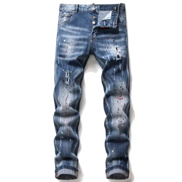 Ragged paint men's jeans winter new style pantalones de hombre ripped multi-badge stretch skinny trousers beggar pants