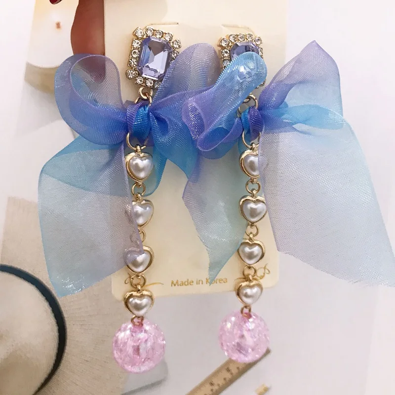 Женские длинные серьги капельки с фиолетовым кристаллом в Корейском стиле