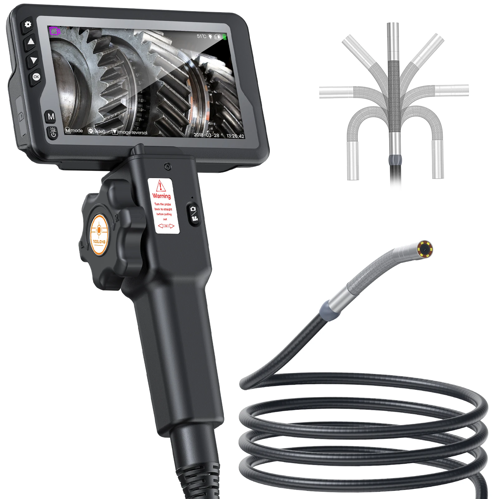 

Articulating Borescope with 4.5inch LCD Screen, Teslong Two-Way 180 Degree Visual Endoscope Automotive Inspection Camera-3.2FT