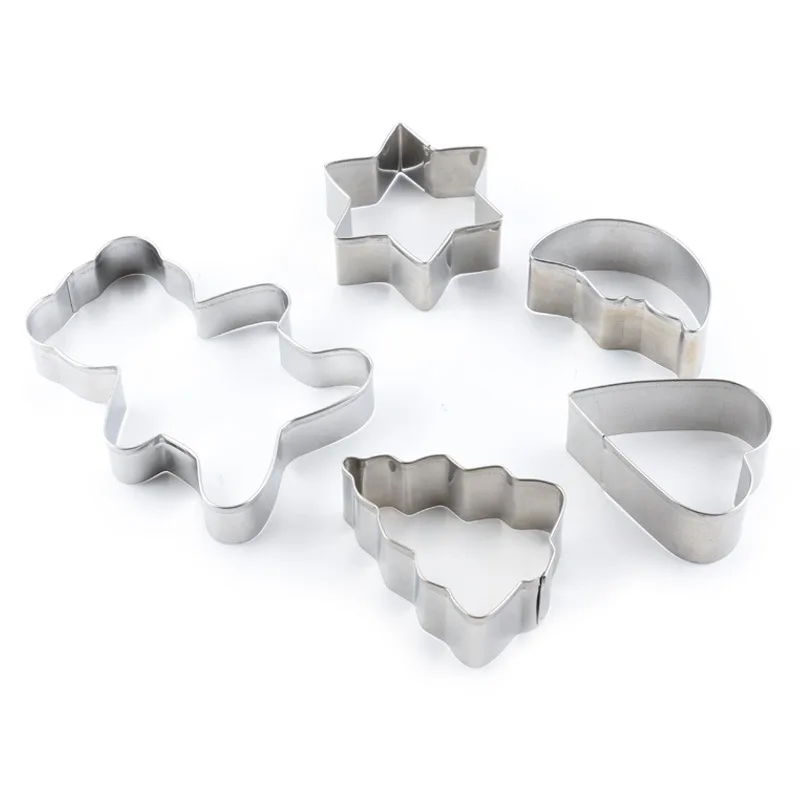 

Christmas 5-Piece Set Of Stainless Steel Cookie Molds Baking Paraphernals 3d Mousse Cake Molds Tiramisu Pudding Molds