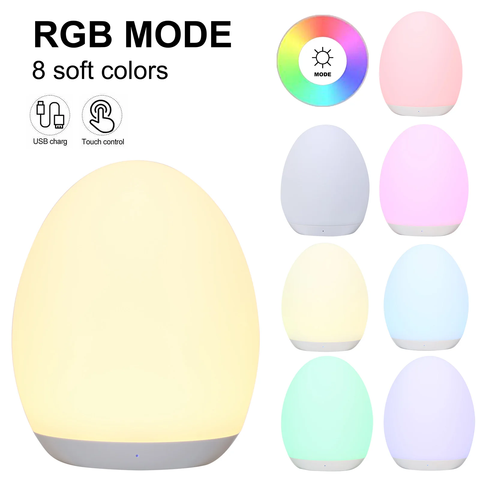 

8 Color Egg-shaped Kids Night Light Nursery Squishy Night Lamp Portable Silicone Night Lamp with Dimming Function Changing Lamp