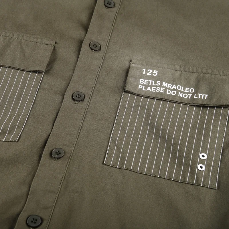 Мужская приталенная рубашка в стиле милитари повседневная классическая