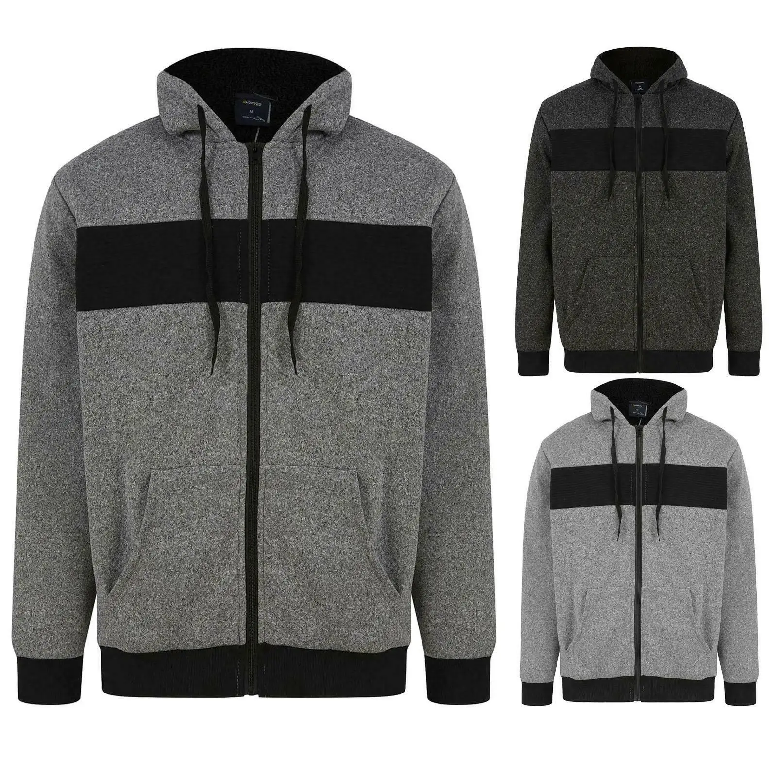 

Мужская Флисовая Толстовка с капюшоном, зимний топ с подкладкой из шерпы, на молнии, серый, черный, мраморный цвет