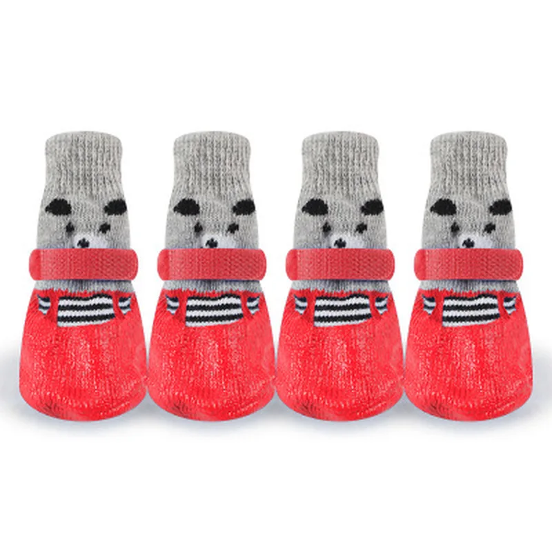 

4Pcs/set Cute Pet Dog Shoes Rubber Cotton Socks Waterproof Non-slip Dog Rain Snow Boots Socks Footwear For Puppy Small Cats Dogs