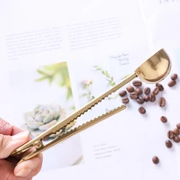 2in1 coffee clip spoon stainless steel sealing clip tea coffee bean measuring spoons for household gold kitchen accessories