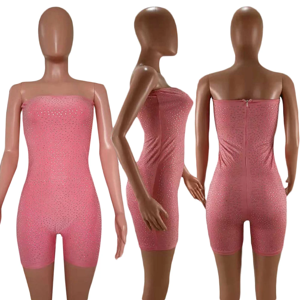 Сексуальный женский комбинезон без бретелек обернутый на груди стразы