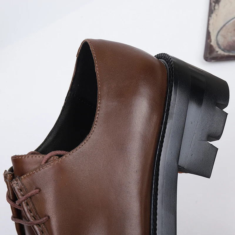 Мужские повседневные деловые туфли бычья кожа на шнуровке толстая подошва